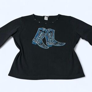 Y2K Black Cowboy Rhinestone Top by Get Lucky!